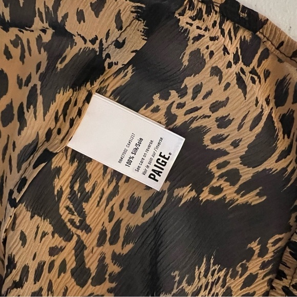 Paige Black Label Womens 100% Silk Cheetah Print Blouse Sheer Black Tan Size S - Picture 11 of 12